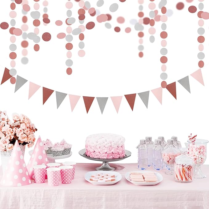 Rose-Gold Pink Silver Party Decorations - 52Ft Paper Streamer Women Girls Happy - Image 5