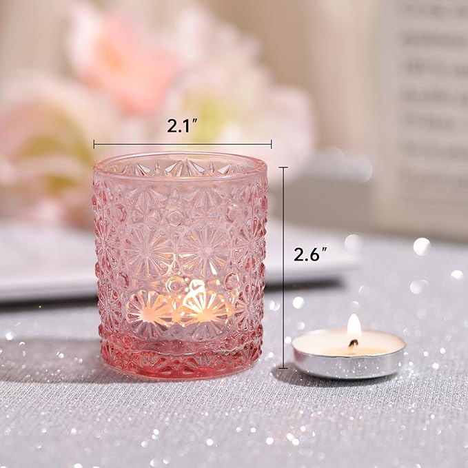 Pink Votive Candle Holder Set of 36, Flower Tea Lights Candles Holders - Image 7