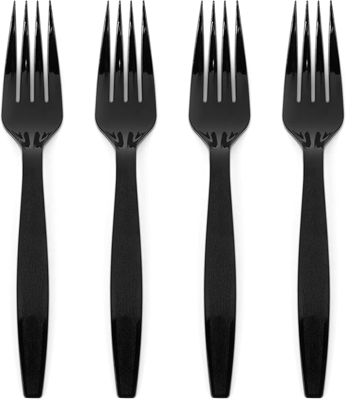 Prestee 100 Black Plastic Forks Heavy-Duty, Heavyweight Plastic Silverware Forks by Prestee