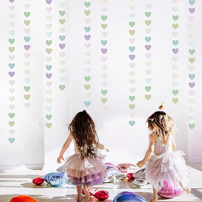 Iridescent Disco-Holographic Party-Decorations Heart Streamers-Garland - 52ft - Image 4