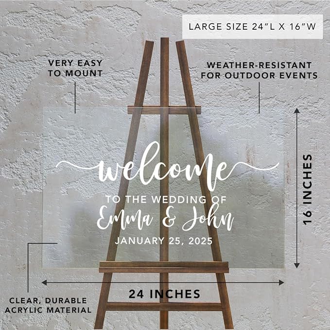 Andaz Press Custom Large Wedding Acrylic Sign, 16 X 24 Inches, Script Welcome - Image 7