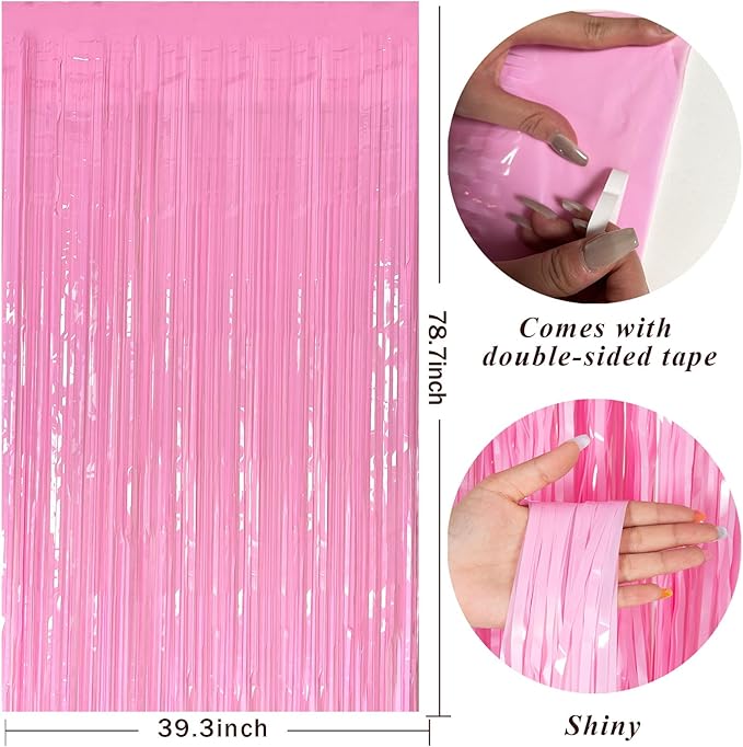 Pink Party Streamers Foil Fringe Backdrop Curtains Tinsel Streamers Birthday - Image 2