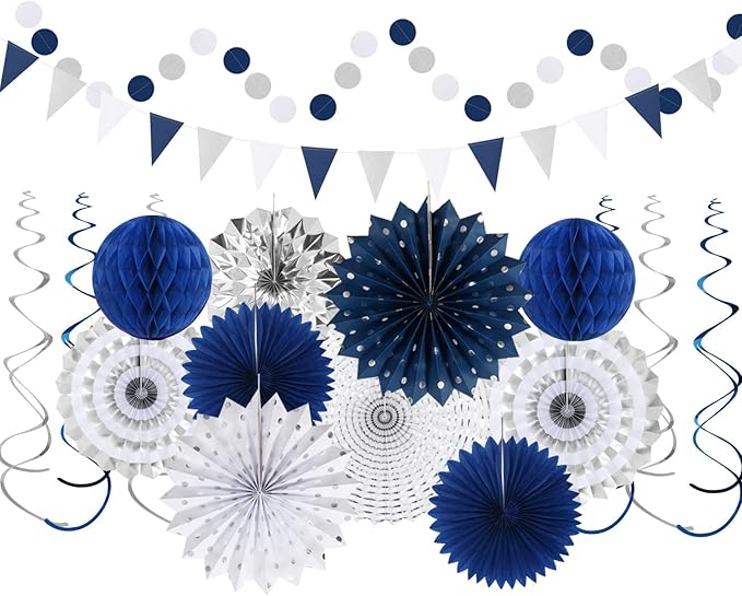 Navy-Blue White-Silver Graduation Party-Decorations - Image 4