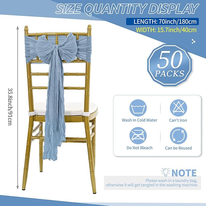 50 PCS Cheesecloth Chair Sashes Bows Wedding Aisle Decorations Chair Ribbon - Image 2