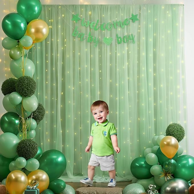 30×10ft Green Tulle Backdrop Curtain - Image 6