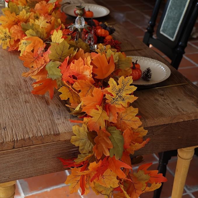 PARTY JOY 6PCS Orange Leaf Garland, 5.6Ft Halloween Garland Artificial Maple - Image 5