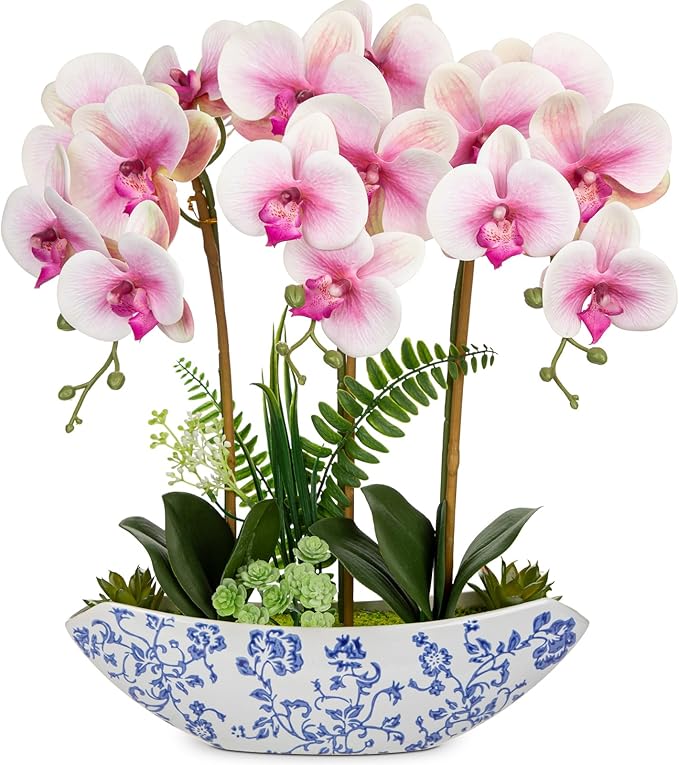 Briful Orchid Artificial Flowers 18in Pink Fake Orchid Silk Flowers by Briful