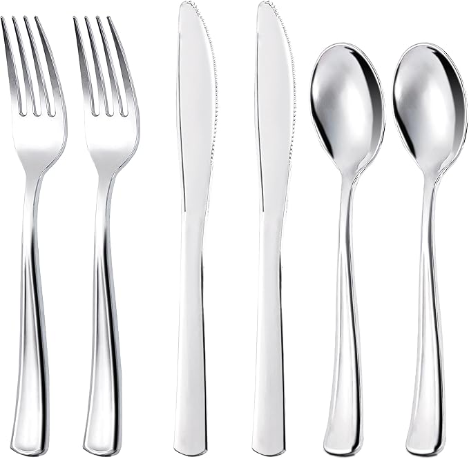 300Pieces Silver Plastic Silverware by Joyido