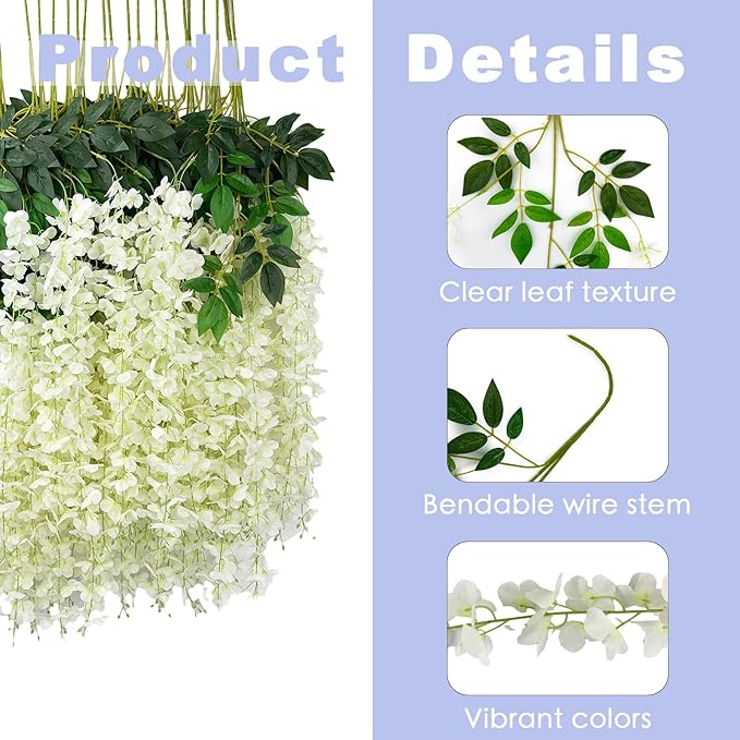 24 Pcs of Wisteria Hanging Flowers, 3.75 Feet Fake Wisteria Flower Strings - Image 2