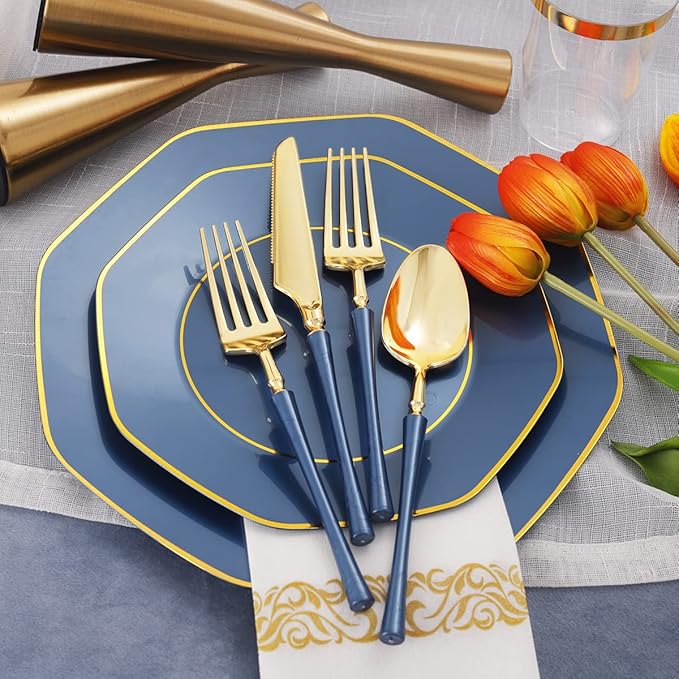 KIRE 140Pcs Blue Plastic Plates - Image 4