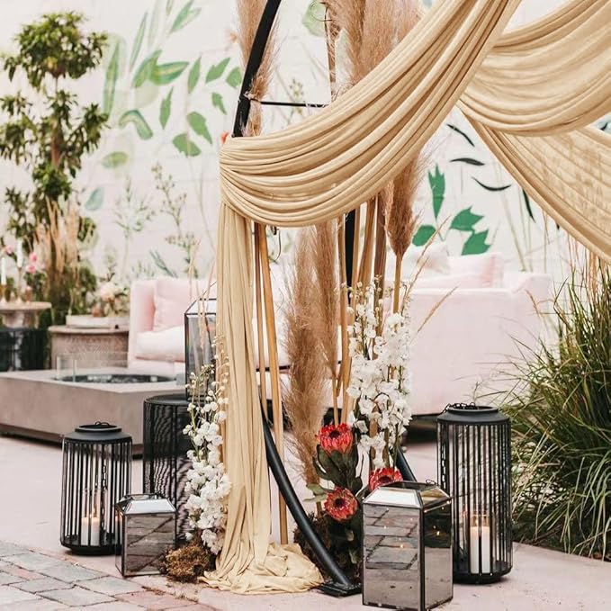 Wedding Arch Draping Fabric 4 Panels 30'' x 18FT Champagne Sheer Chiffon Arch - Image 6