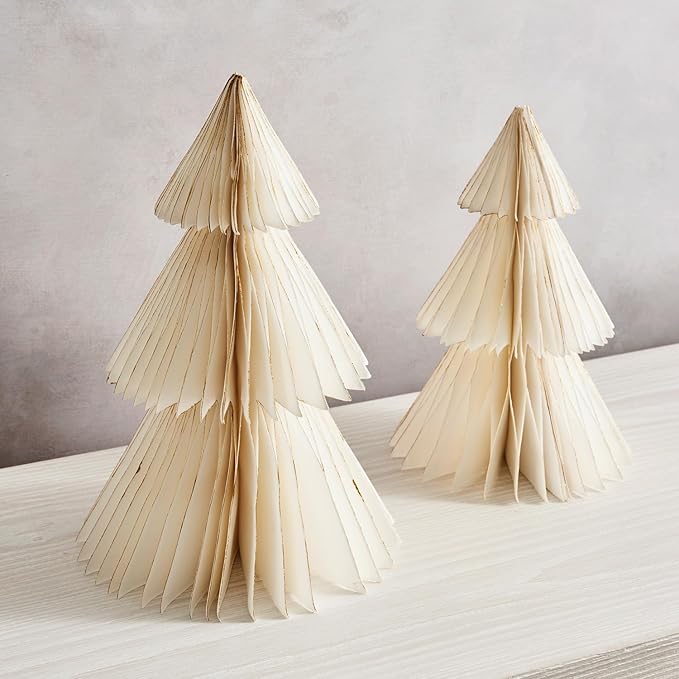 LampLust White Honeycomb Paper Trees, 2 Pack, 10 & 12 Inch, Winter Ornaments - Image 3