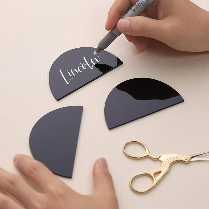 UNIQOOO 20 Pcs Black Semicircle Acrylic Place Cards, DIY Blank Half Circle - Image 5