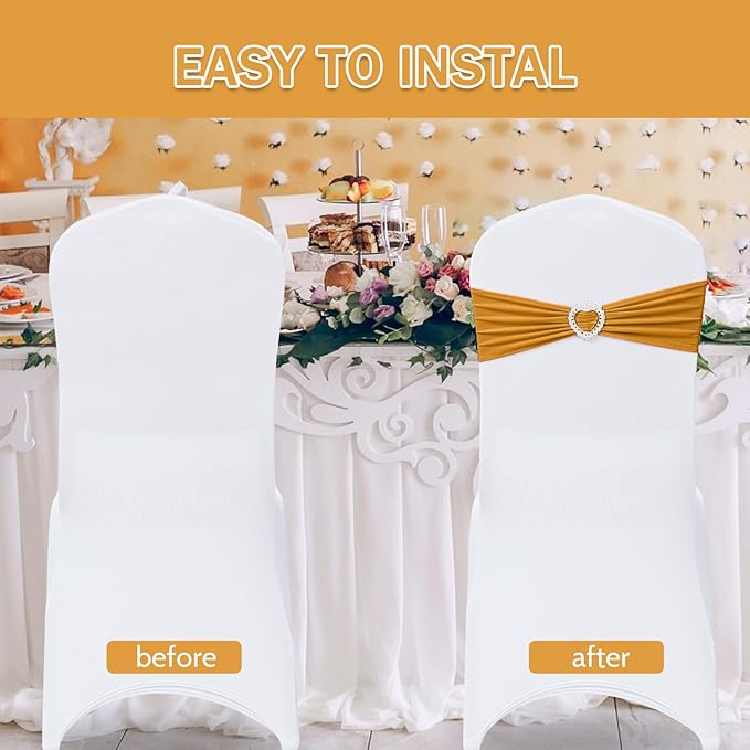 Howhic Pack of 30 Spandex Chair Sashes Bows Stretch Chair Cover Band - Image 4