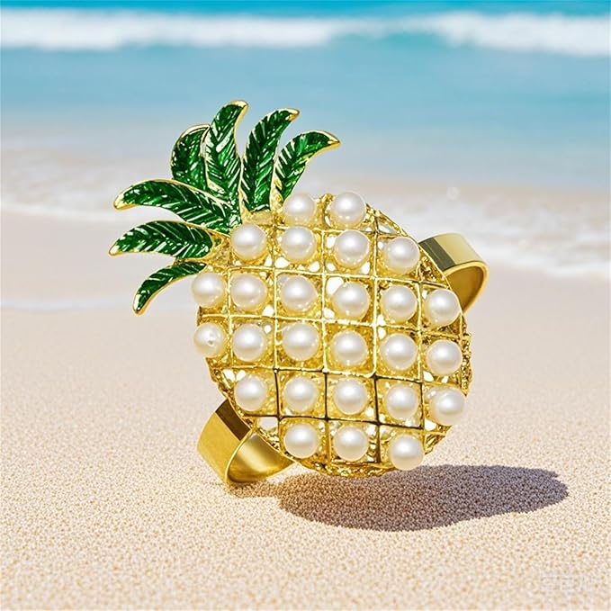 Napkin Rings Set of 8 Pearl Pineapple Napkin Rings - Image 9