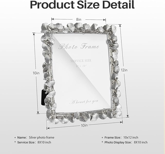 Cuspin Silver 8x10 Picture Frame, Vintage Silver Ornate Leaf Textured - Image 7