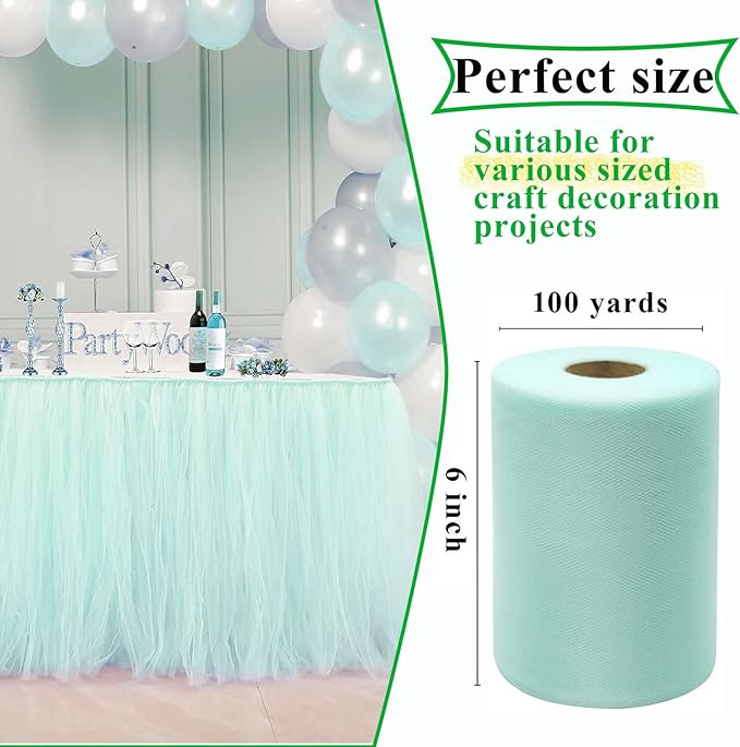 Aqua Blue Tulle Fabric Rolls 6 Inch by 100 Yards Fabric Spool Tulle Ribbon - Image 2