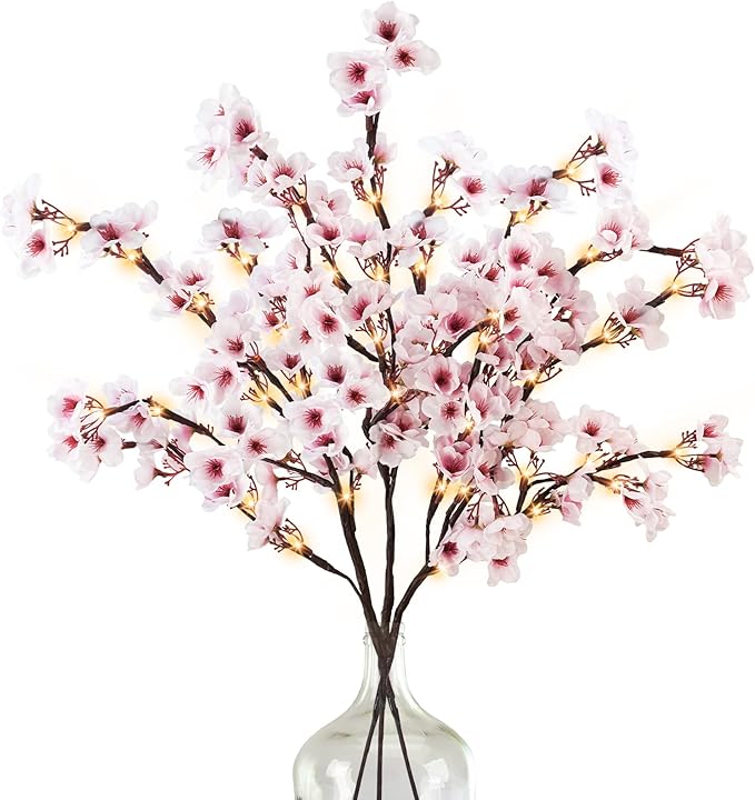 Uieke 3PCS Lighted Cherry Blossom Branches, 30in Artificial Cherry Blossom by Uieke