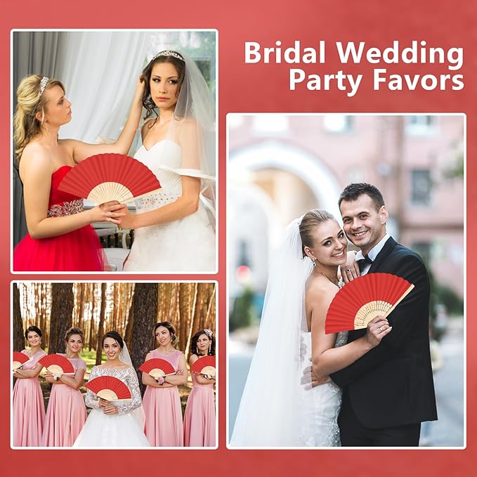 50Set Wedding Hand Fans Party Favors Red Paper Folding Handheld Fans Bulk - Image 7