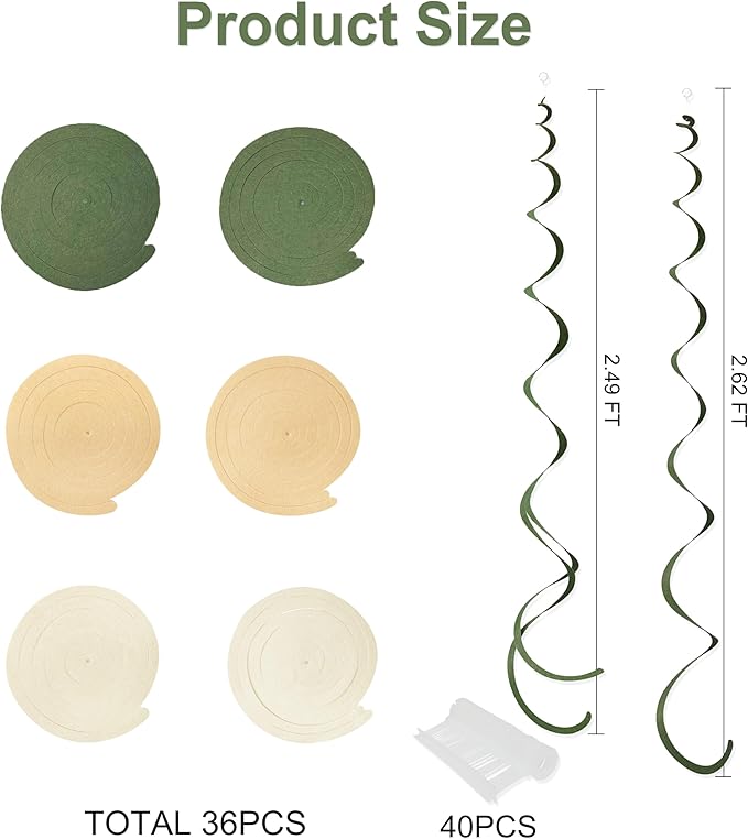 36Pcs Sage Green Hanging Swirl Decoration Olive Green Tan Brown Cream Neutral - Image 2