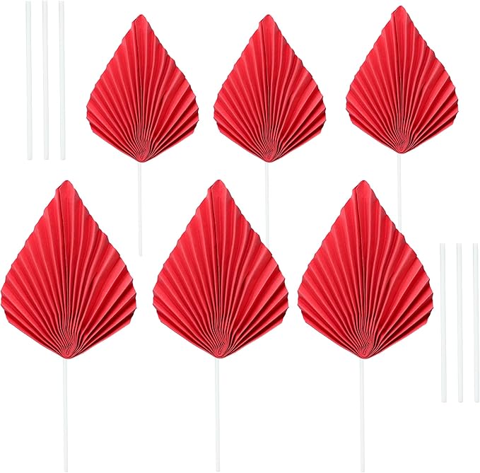 Ephlyn 6Pcs Paper Palm Fan Cake Topper Palm Leaf Fan Cake Pick Palm Spear Leaf - Image 3