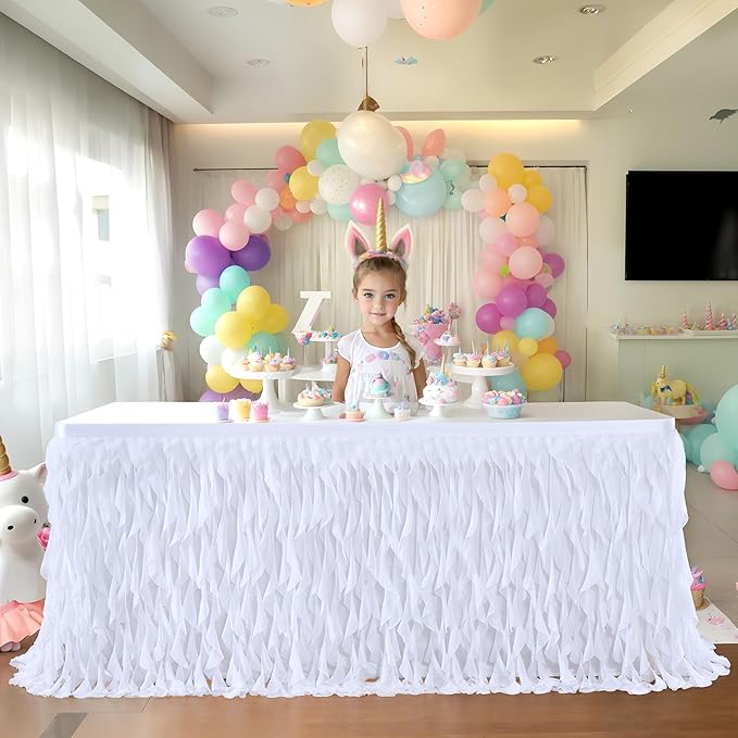 Partisky White Tulle Curly Willow Table Skirt - Image 9