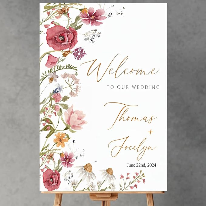 Wildflower Floral Spring Wedding Welcome Signs, Welcome Sign Wedding, by Custom