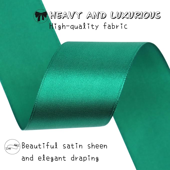 Dark Green Solid Satin Ribbon 1-1/2 Inch 25 Yards Solid Polyester Fabric Ribbon - Image 4