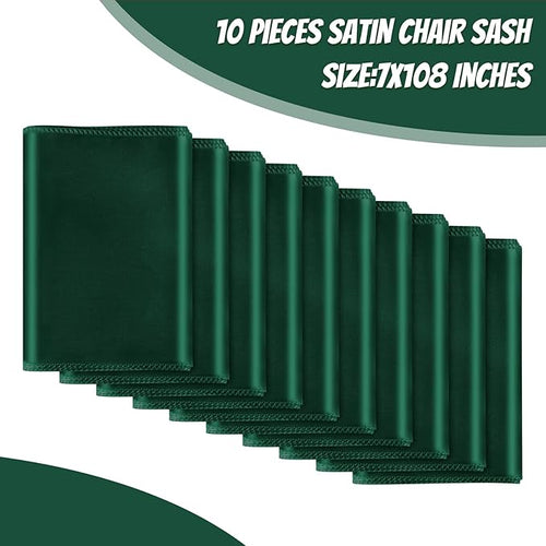10 PCS Forest Green Satin Chair Sashes Bows Universal Chair Ribbon Ties Back - Image 2