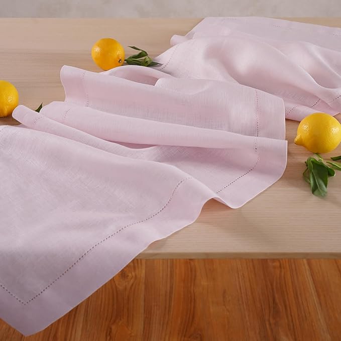 Pink Table Runner 90 inches Long – 100% Pure Linen Hemstitch 14 x 90 Inch Table - Image 2