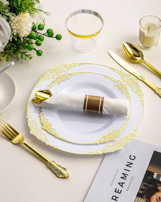 Goodluck 350 Piece Gold Plastic Dinnerware Set - Image 7