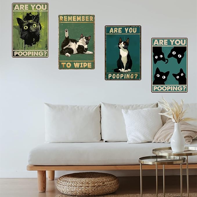 Funny Black Cat "Are You Pooping?" Tin Sign - Image 3