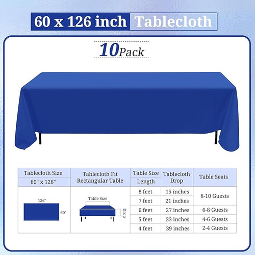 10 Pack Royal Blue Tablecloth 60 x 126 Inch Polyester Table Cloth - Image 2