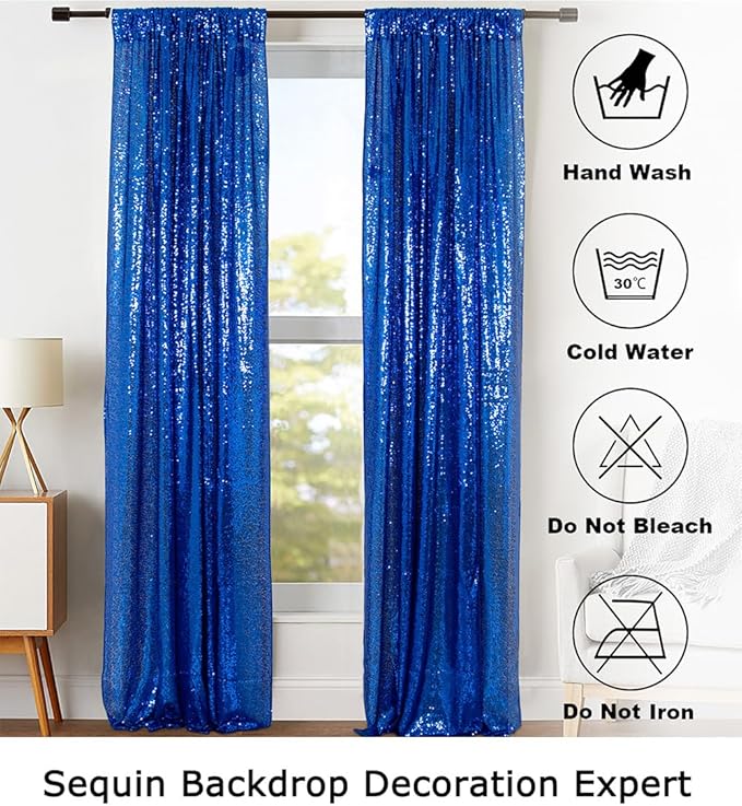 ShinyBeauty Royal Blue Sequin Curtains 2FTx8FT - Image 6