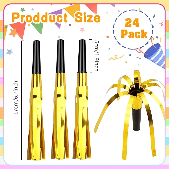 Noise Makers, Glitter Metallic Fringed Party Blowers Noisemakers Horns - Image 2