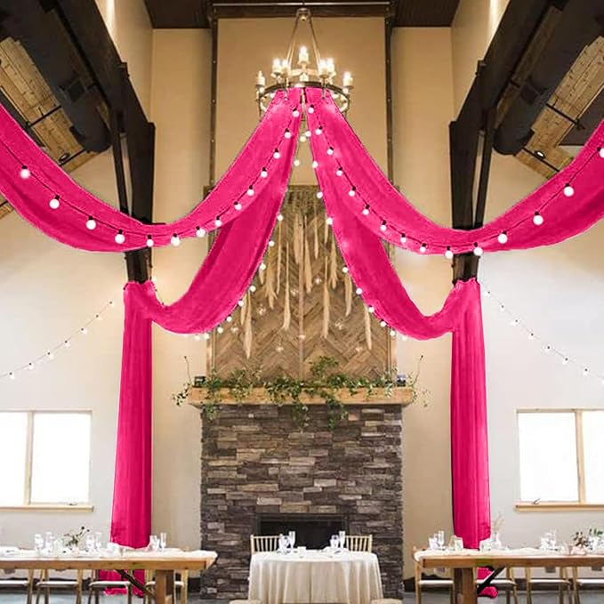 MODFUNS Wedding Ceiling Drapes Hot Pink Ceiling Drapery 5x20ft 2 Panels Sheer - Image 5