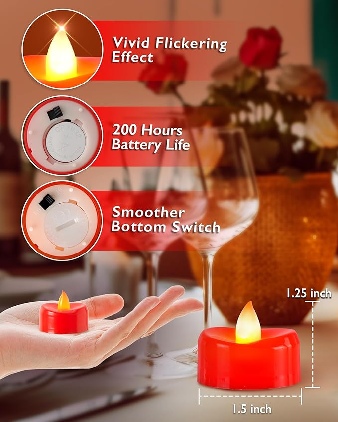 Raycare Red LED Tea Lights Battery Operated, 200+Hour Flickering Votive Candles - Image 2