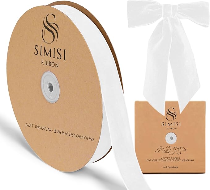 White Velvet Ribbon 1'' 25 Yards by SIMISIRIBBON