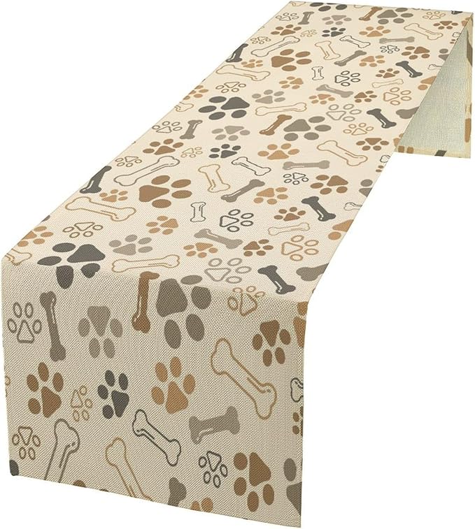 Dog Paw Table Runner, Kids Teens Cute Pet Animal Footprint Theme Pattern Print by Kurtect