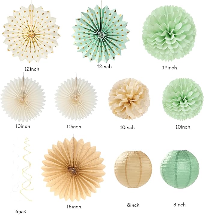 Sage-Green Beige Champagne-Gold Party-Decorations - Image 2