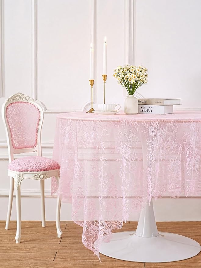LuoluoHouse Pink Lace Table Cloth 60x120inch Tablecloth - Image 6