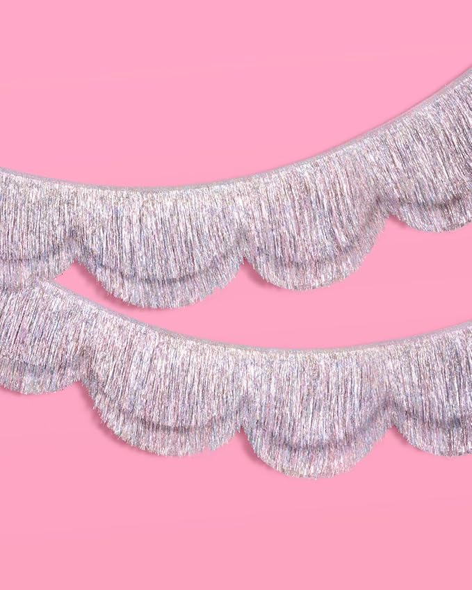 xo, Fetti Silver Iridescent Scalloped Fringe Banner - 6 Ft. | Bachelorette - Image 5