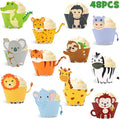 48 Pcs Jungle Safari Animal Cupcake Wrappers Wild Party Cake Decorations Jungle by Home