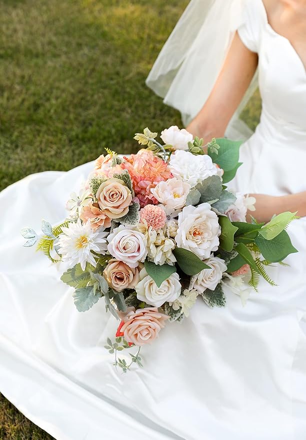 Serra Flora Artificial Flowers Rose 32pcs Silk Mix Peony Daisy Hydrangea Fake - Image 3