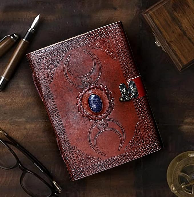 cuero 3 Moon Blue Lapiz Embossed Vintage Leather Journal - Image 2