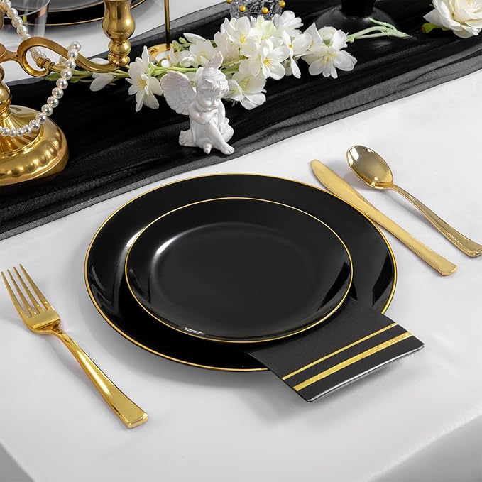 NOCCUR 350PCS Black and Gold Plastic Plates - Image 3