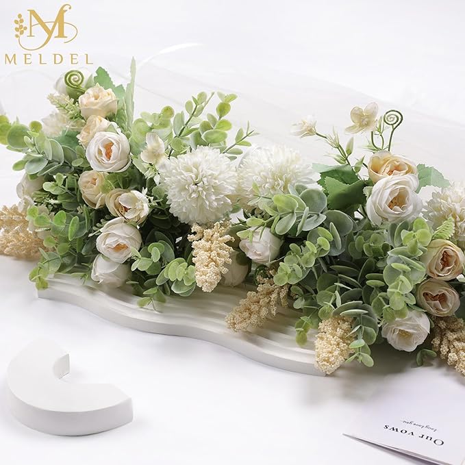 Meldel 3Pcs Rose Bouquet White&Champagne Artificial Flowers Eucalyptus Plants - Image 3
