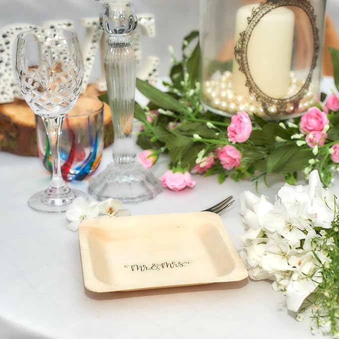 Mr. and Mrs. Disposable Wedding Plates – Rustic, Compostable Alternative to - Image 8