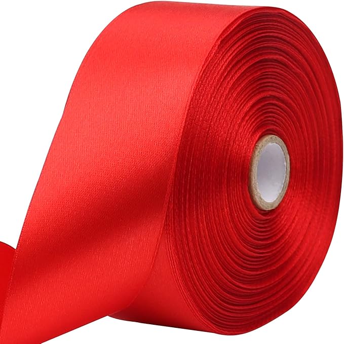 Red Solid Satin Ribbon 1-1/2 Inch 50 Yards Solid Polyester Fabric Ribbon by Riunbb