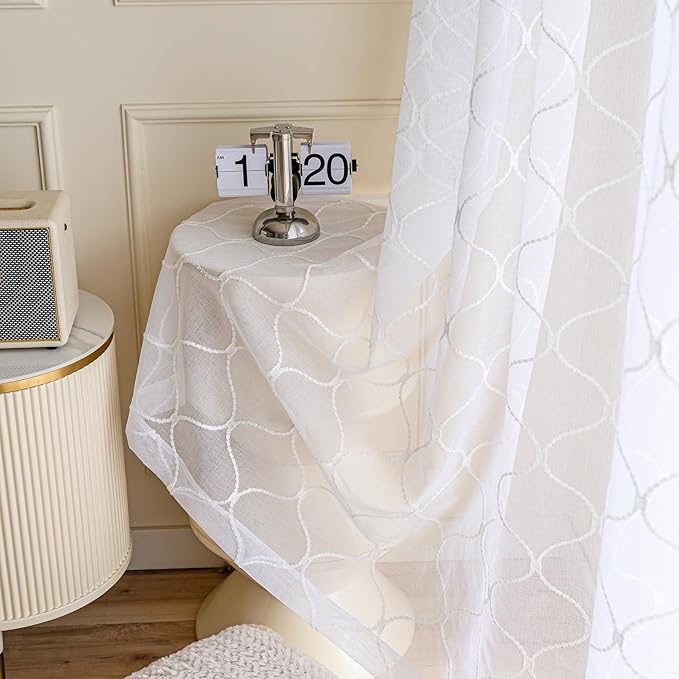 MYSTIC-HOME Embroidery White Sheer Curtains 84 Inches Long, Rod Pocket Sheer - Image 9